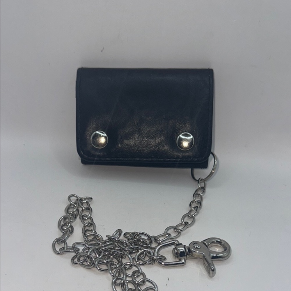Black faux Leather Wallet with Chain